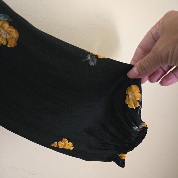 Madewell Bubble Sleeve Wrap Top In Floating Florets Black Gold Size S - Picture 7 of 10